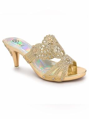 Gold Crystal Slide Heel Sandal